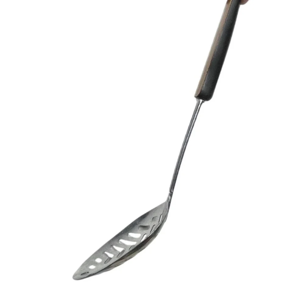 Vintage EKCO USA Slotted Spoon‎ Stainless Steel 2-Tone Wood Black Handle MCM